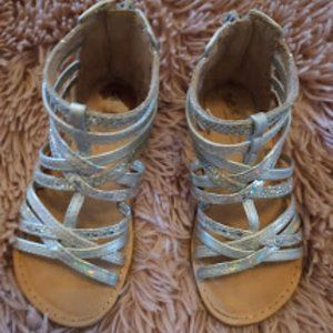 Shiny silver toddler gladiator sandels, toddler size 8, gently used